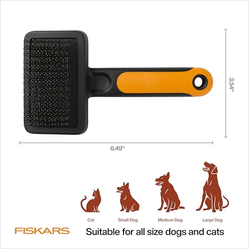 Fiskars Pet, Cat and Dog Brush, Fine Bristles & SoftGrip Handle for Gentle Grooming and Deshedding, Cat and Dog Supplies, ...