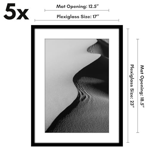 Americanflat 17x23 Picture Frame with Polished Plexiglass - Set of 5 - Use as 13x19 Frame with Mat or Display 17x23 Photo ...
