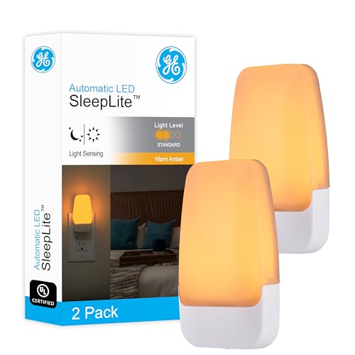 GE Sleeplite Night Lights Plug Into Wall, Dusk to Dawn Sensor, Ambient Lighting, Sleep Aid, Bathroom Décor, LED Lights for...