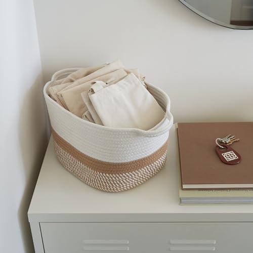 Stylish Cotton Rope Storage Basket For Dog Toys, Magazines or Books - The Perfect Woven Bin with Handles For Everyday Orga...
