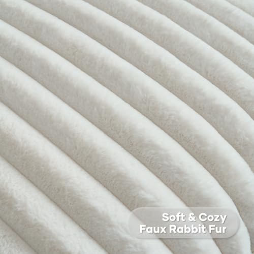 FUTEI Cream White Decorative Throw Pillow Covers Set of 2, 18x18 Inch Soft Fluffy Faux Fur Plush Striped Cushion Cases, Mo...