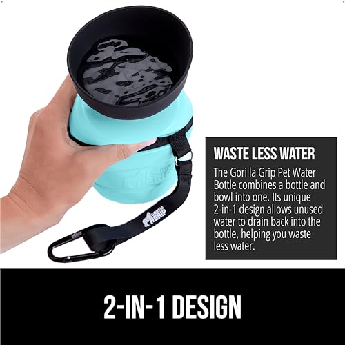 GORILLA GRIP Dog Water Bottle, Portable Water Bowl Dispenser for Dogs, 20 oz Leak Proof Pet Travel Squeeze Bottles Food Gr...