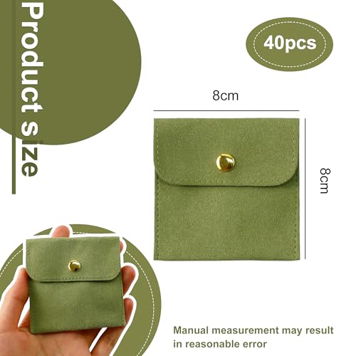 40pcs Green Microfiber Jewelry Pouch Button Bag 8 x 8cm, Jewelry Packaging Bag Luxury Small Favor Bags Jewelry Gift Bags f...