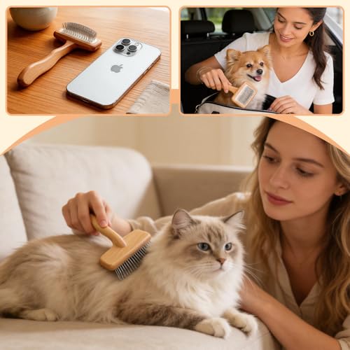Slicker Brush for Dogs and Cats, Grooming Brush for Long & Short Hair Pets, Gentle Coated Bristles for Shedding, Mats & Ta...