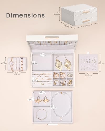 Lolalet 2-Layer Jewelry Box Organizer for Women Girls, Jewelry Storage Case Holder with Drawers for Necklaces Ring Earring...
