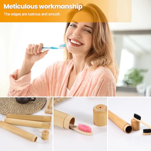 2 Pcs Natural Bamboo Toothbrush Storage Holder Empty Reusable Portable Toothbrush Case with Cover Personal Cleaning Tools ...