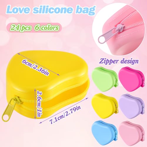 Sunnymove 24 Set Heart Shaped Purse Silicone Pouch Heart Coin Purse Small Change Wallet Kawaii Cute Mini Bag with Keychain...