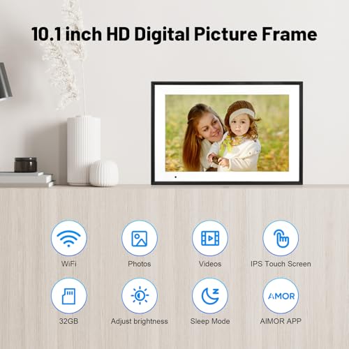 Digital Picture Frame 10.1 Inch WiFi Digital Photo Frame IPS HD Touch Screen Smart Cloud Photo Frame with 32GB Storage, Au...