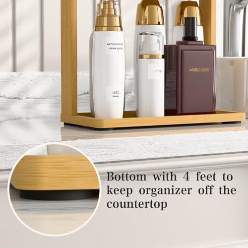 PEKER Bamboo Bathroom Organizer Countertop – Small Vanity Storage Shelf for Makeup, Perfume, Skincare – Natural Cosmetics ...