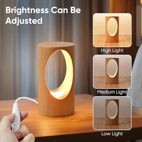 YIEONSHION LED Wooden Desk Lamp, Dimmable Bedside Night Light for Bedroom, Creative Home Décor Table Lamp, Warm Ambient Li...