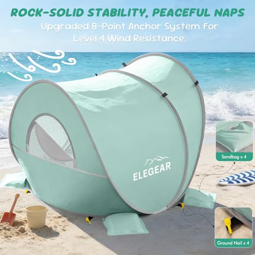 Elegear Pop Up Baby Beach Tent with Mini Canopy, CumbreX™ UPF 50+ UV Protection Baby Tent Sun Shelter, 1S Setup Portable B...