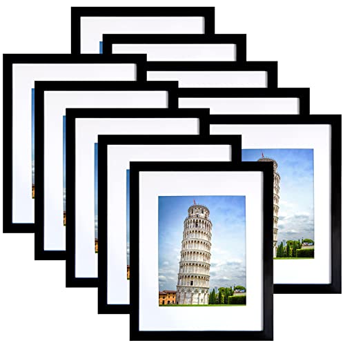 SESEAT 8x10 Picture Frame Set of 10, Display Pictures 5x7 with Mat or 8x10 Prints without Mat, Wall Mounting or Tabletop,B...