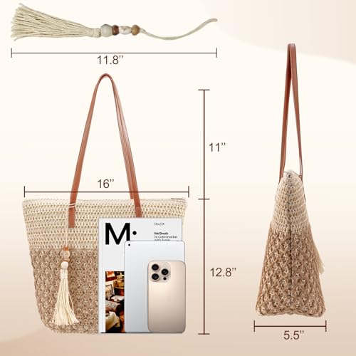 iSamzan Straw Tote Bag for Women: Handwoven Beach Purse with Cutout Design for Travel & Pool Day | Lightweight, Shopping, ...