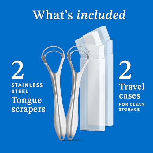 Mouthology Tongue Scraper for Adults (2 Pack), Reduce Bad Breath, Metal Tongue Scraper, Tongue Cleaner, Tongue Scraper, St...