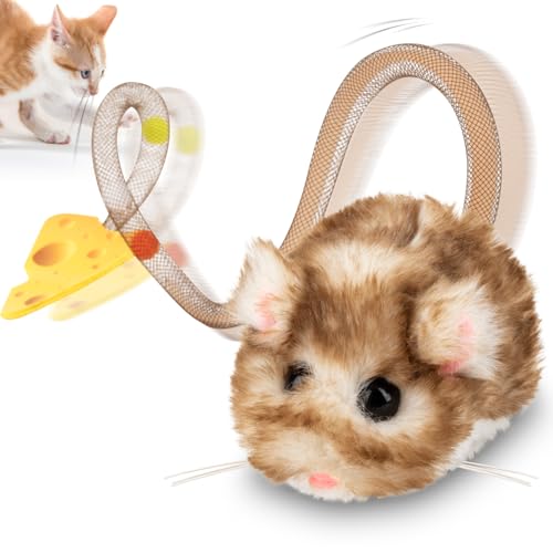 Migipaws Interactive MigiMouse Cat Toy 360° Rolling & Spin with Mesh Plastic Tail for Indoor Cats Smart Motion Sensor, Rea...