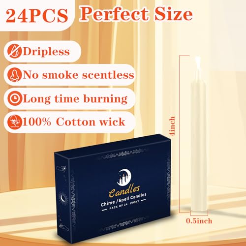 Kunrsug 24 Pack Ivory Color Spell Chime Candles – Premium Mini Unscented Taper Candles for Rituals, Prayer, Birthdays, Med...