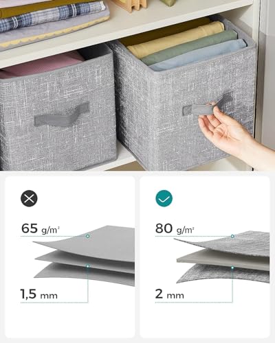 SONGMICS Storage Cubes, 11-Inch Non-Woven Fabric Bins with Double Handles, Set of 6, Closet Organizers for Shelves, Foldab...