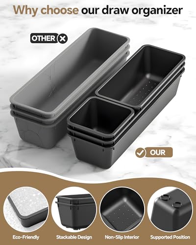 Canfanni 13 Pack Plastic Drawer Organizers Set, 3 Sizes Desk Drawer Organizer Trays for Vanity and Makeup Organizer, Organ...