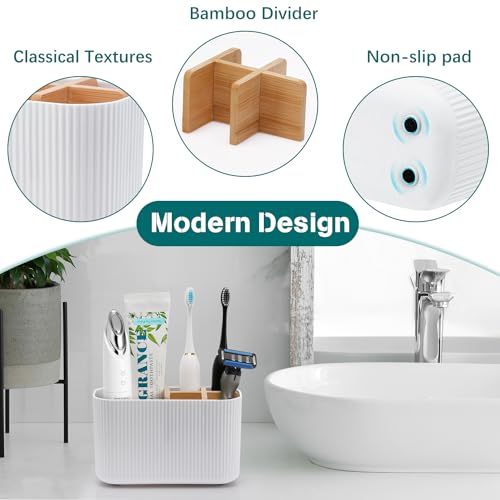 GFWARE White Toothbrush Holder - Bamboo Toothbrush Holders for Bathrooms Electric Toothbrush Holder Organizer Kids Toothbr...
