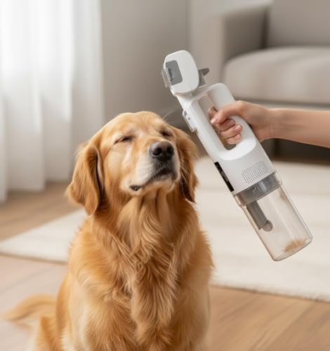 [2026 Version]Dog Vacuum for Shedding Grooming- 5 in 1 Cleaning Slicker Brush for Dogs & Cats Deshedding Vacuum Brush with...