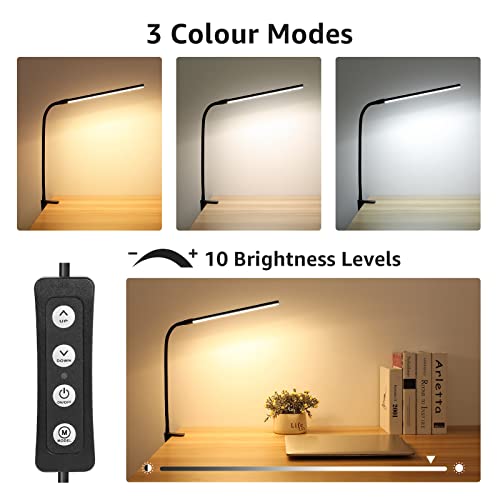 Lepro Clip on Desk Lamp LED Reading light Dimmable USB Small Clamp Lamp with 3 Color Modes 10 Brightness, Adjustable Flexi...