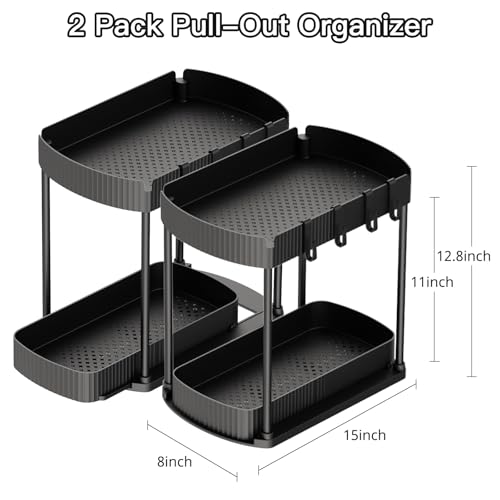 Ukeetap Multi-Purpose Pull-Out Storage Organizers, Under Sink/Cabinet Organizers and Storage for Bathroom & Kitchen, Blac...