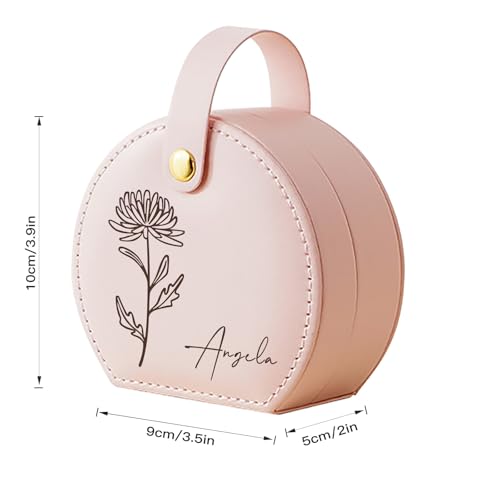 Krythos Personalized Birth Flower Jewelry Box with Name - Custom Travel Case, Birthday Gift for Her, Women, Mom - Green