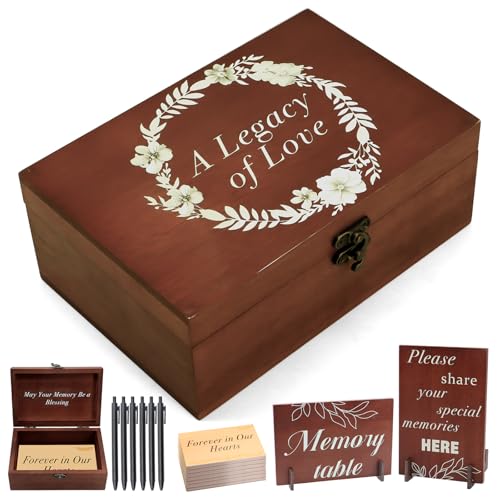 ZYNERY Wooden Memory Keepsake Box for Funeral,115pcs Celebration of Life Memory Cards Set Memorial A Legacy of Love Storag...