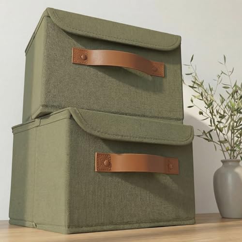 Decorative Linen Storage Boxes with Lids - Spacious Set of 2 Organizer Bins for Your Home Decor - The Perfect Small Contai...