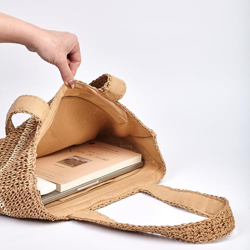 TOFUNTOY Straw Beach Bag for Women Summer Handmade Woven Shoulder Beach Tote Bag Large Capacity Tote Bag for Summer Vacation