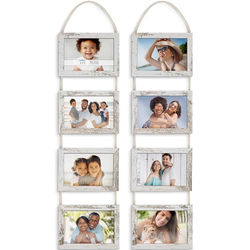 Icona Bay - 4x6 Wall Hanging Picture Frames Collage with 8 Openings - Distressed White, 2 Pack - Casual Style Engineered W...