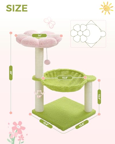 MUTTROS Flower Cat Tree, 28" Cat Tower with Cozy Flower Perch, Large Hammock for Indoor Small Cats, Cute Cat Tree with Sis...