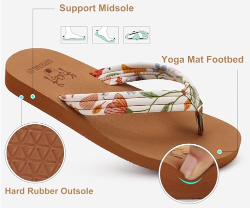 KuaiLu Womens Arch Support Flip Flops Ladies Comfort Lightweight Soft Yoga Mat Cushion Walking Thong Sandals