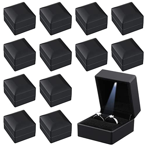 Yinkin 12 Pcs Black Velvet Jewelry Boxes LED Light Display Ring Necklace Bracelet Chain Gift Box Bulk Wedding Proposal Ann...