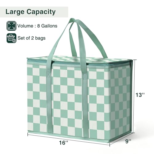 COOZOOM 2 Pack Insulated Reusable Grocery Bags, Heavy Duty Warming Large Capacity Collapsible Cooler Delivery Bags for Piz...