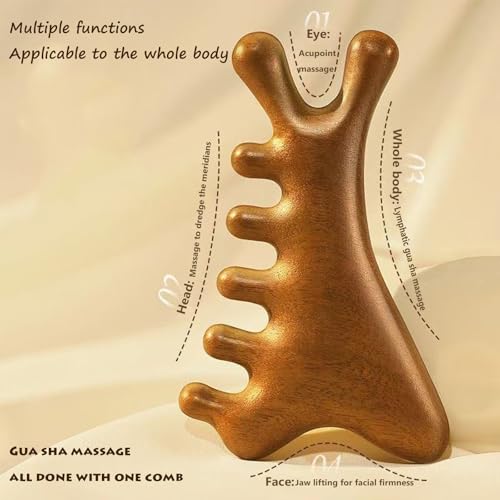 SerniaXin 4-in-1 Natural Sandalwood Gua Sha Massage Tool - Head, Face, Eye Nose Massage & Jawline Sculpting - Full Body Ly...