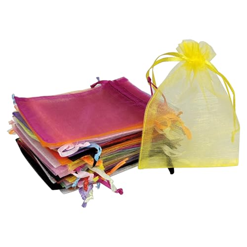 CHTUGEM 10 Pcs 3x4 Inch Mix Color Organza Bags with Drawstring - Sheer Jewelry Gift Pouches for Wedding Party Favors, Chri...
