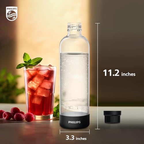 Philips Carbonating Bottles ADD910BKOQ/37, 1L Twin Pack Reusable PET Water Bottles Compatible Sparkling Water Maker, 2 Pac...