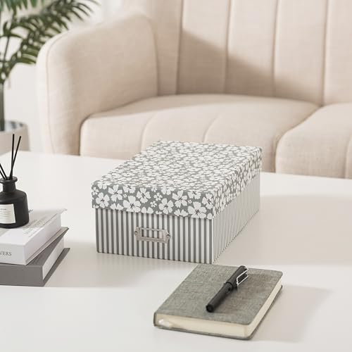 Soul & Lane Decorative Photo Storage Box with Lid, 11.7" × 7.7" × 4.5", Memory Box for Keepsakes, Floral Cardboard Picture...