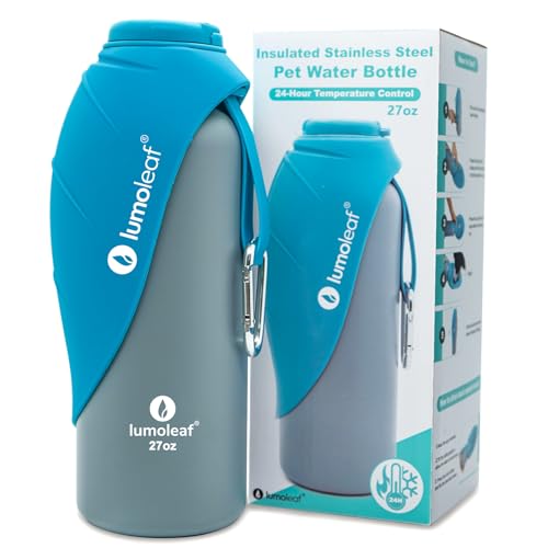 LumoLeaf Insulated Dog Water Bottle 27 oz Stainless Steel - Keep Water Cool or Warm, Portable Pet Water Bowl for Travel, W...