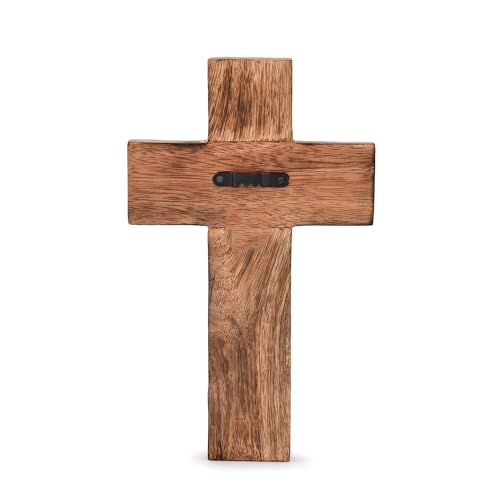 NIRMAN Mango Wood Religious Catholic Cross Wall Hanging Floral Carvings Living Room Home Décor for Entryway Office Living ...