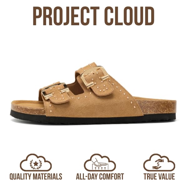 Project Cloud 100% Genuine Leather Flat Sandals For Women 2026 Cork Footbed Womens Sandals with Memory Foam and arch suppo...