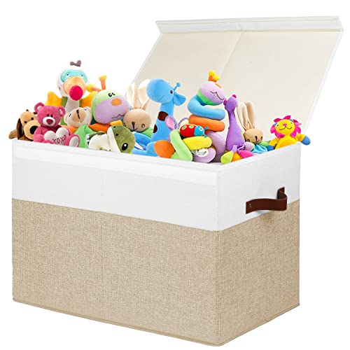 Gowee Large Toy Storage Box with Lid, Sturdy Toys Storage Chest Bin Organizer Basket with Dividers for Kids, Boys, Girls, ...