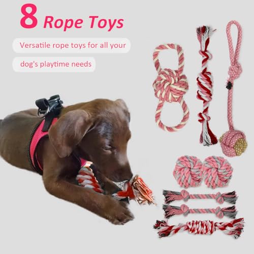 PawsAion Puppy Toys Set - 20 Pack Pink Dog Chew Toys for Teething Small Breeds - Tough Rope Toys for Puppies, Cute Soft Ru...