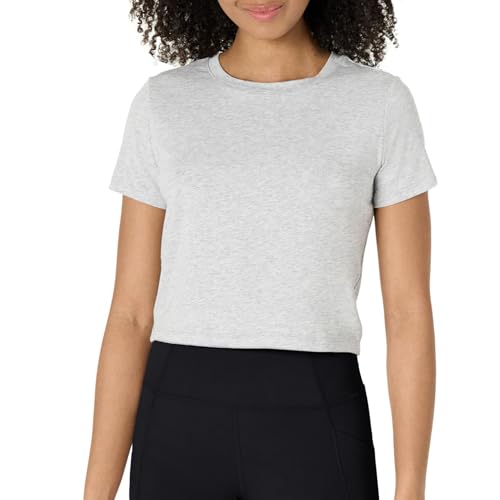 Amazon Essentials Women's Active Soft Cotton Crewneck Short Sleeve Yoga Workout Lightweight Cropped T-Shirt