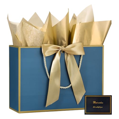JMANNI Gift Bags with Handles, 13” Medium Gift Bag for Presents, 1 Pcs Bags with 2 Tissue Paper and 1 Cards for Baby Showe...