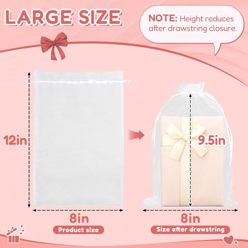 Crweety 50PCS White Organza Bags 8x12 Large, Bulk Mesh Bags Drawstring Gift Bag for Wedding Mother's Day Favors Treats Goo...