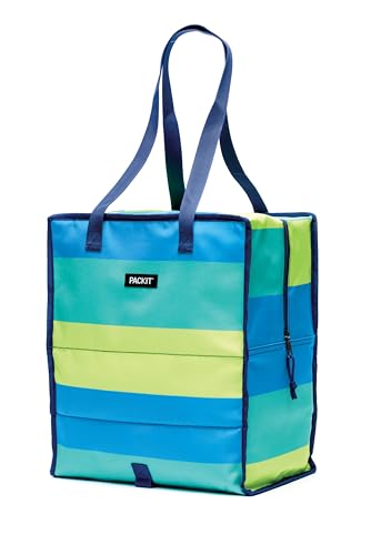 PackIt Freezable Grocery Tote, with EcoFreeze Technology, Foldable, Reusable, Zip Closure, Dual Handles