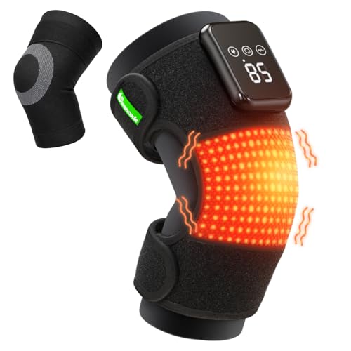 3-in-1 Knee Massager for Pain Relief with Heat, Portable Heated Knee Brace with Extension Strap for Knee, Elbow & Shoulde...