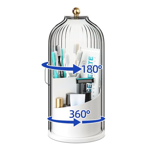 Dustproof Toothbrush Holders with Cover for Bathrooms, Rotating Covered Tooth Brush Holder for Bathroom Counter, Dust Proo...